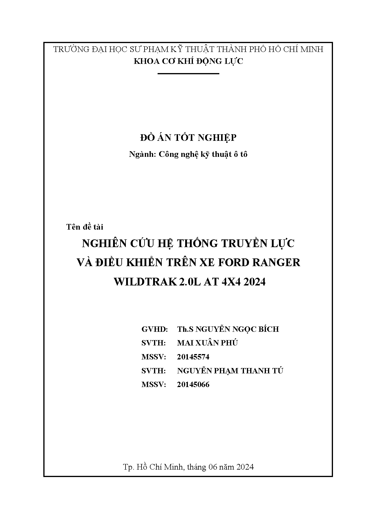 Đồ án tốt nghiệp - Nghiên cứu hệ thống truyền lực và điều khiển trên xe Ford Ranger Wildtrak 2 A 4 2