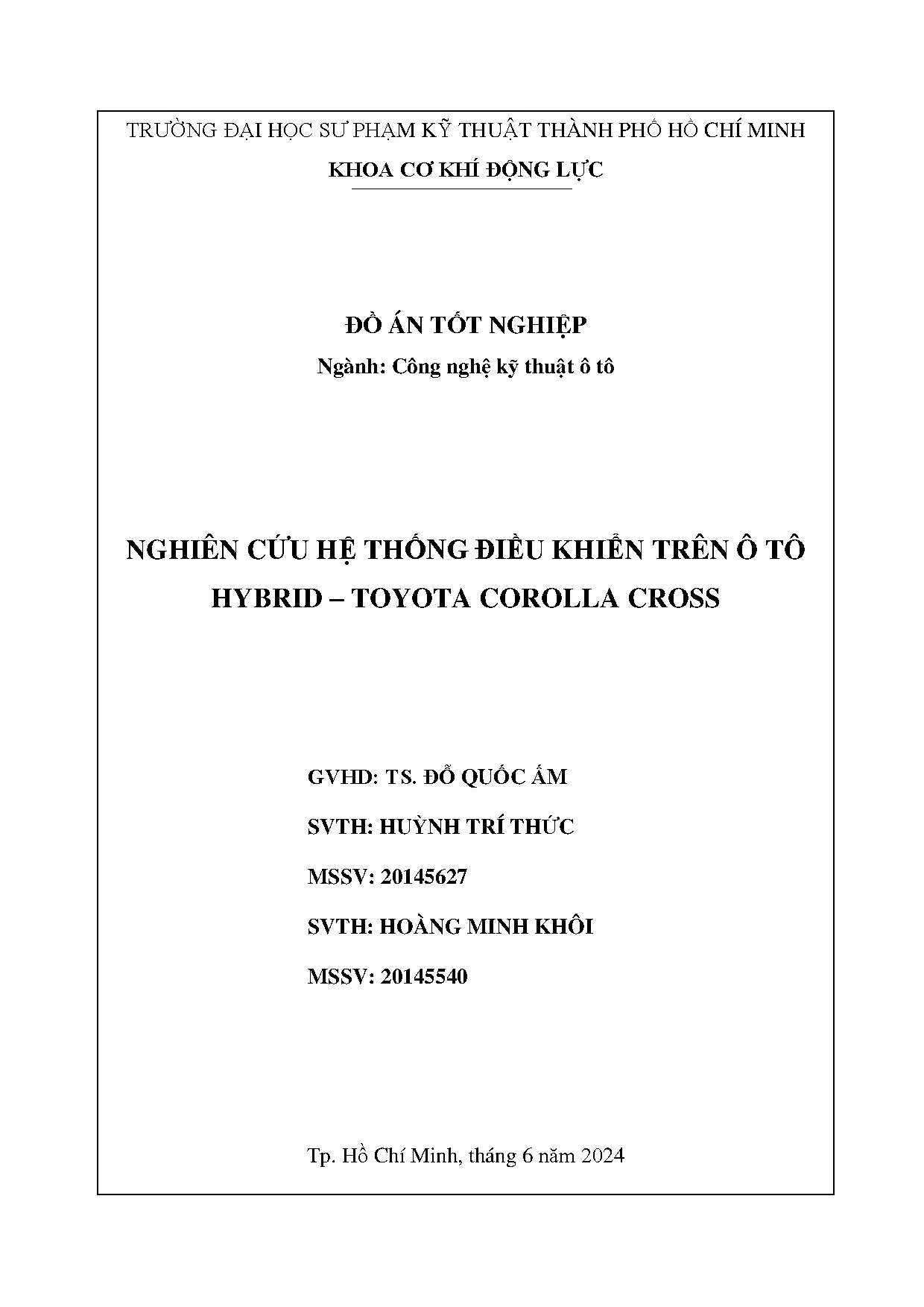Đồ án tốt nghiệp - Nghiên cứu hệ thống điều khiển trên ô tô Hybrid - Toyota Corolla Cros
