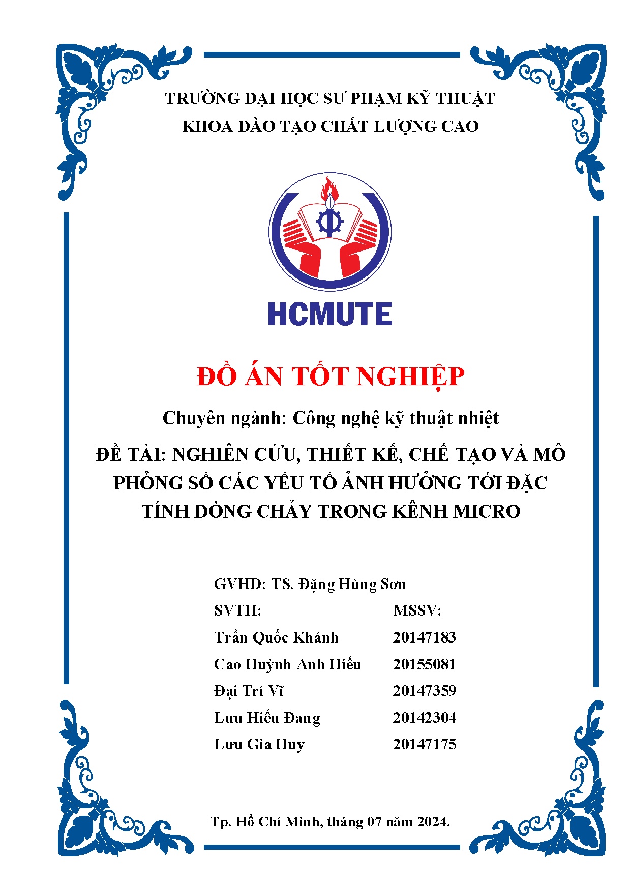 Đồ án tốt nghiệp - Nghiên cứu, thiết kế, CT và mô phỏng CYTAHT đặc tính dòng chảy trong kênh micro