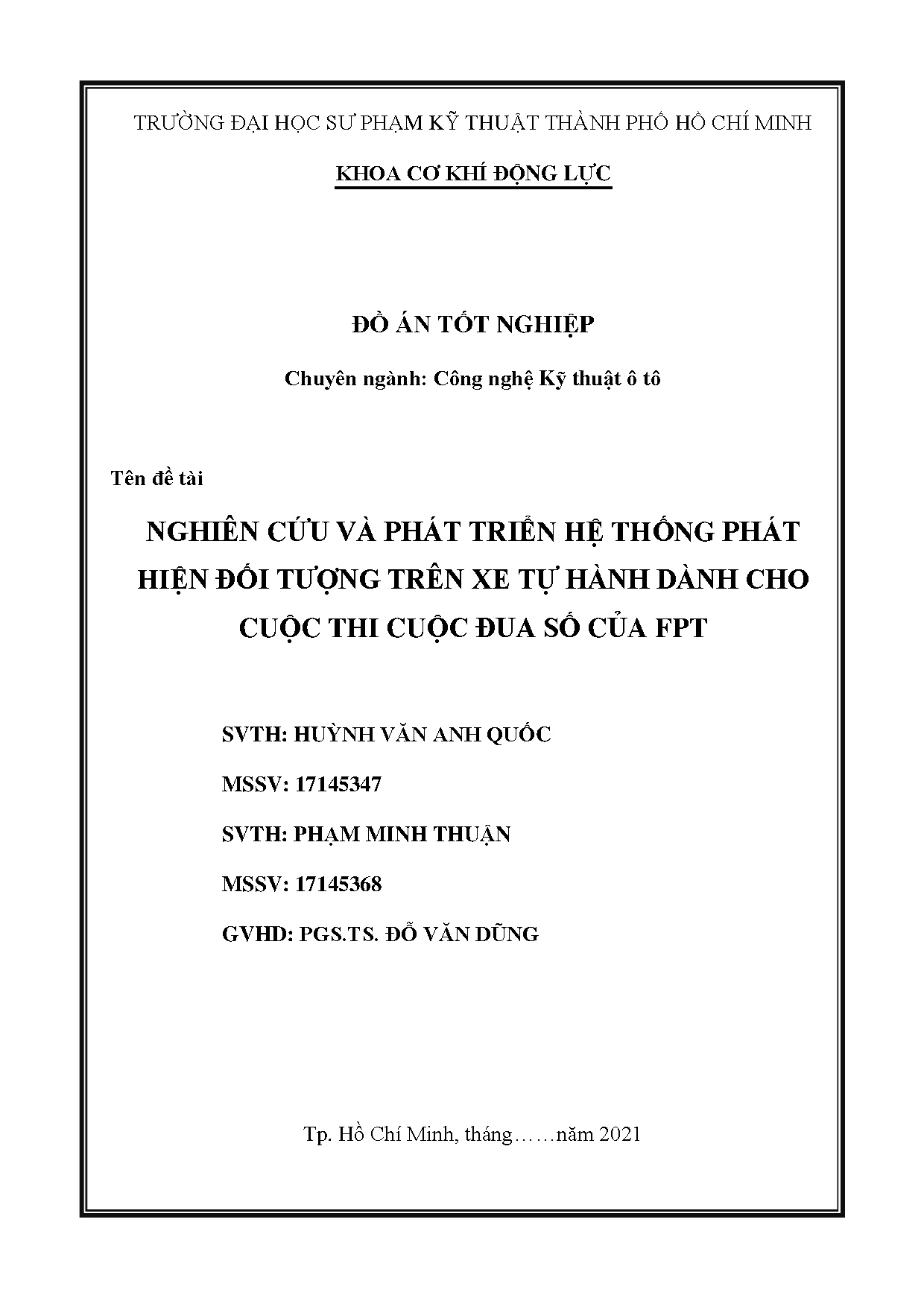 Đồ án tốt nghiệp - Nghiên cứu và phát triển hệ thống phát hiện đối tượng trên xe tự hành DCCTCĐSCF