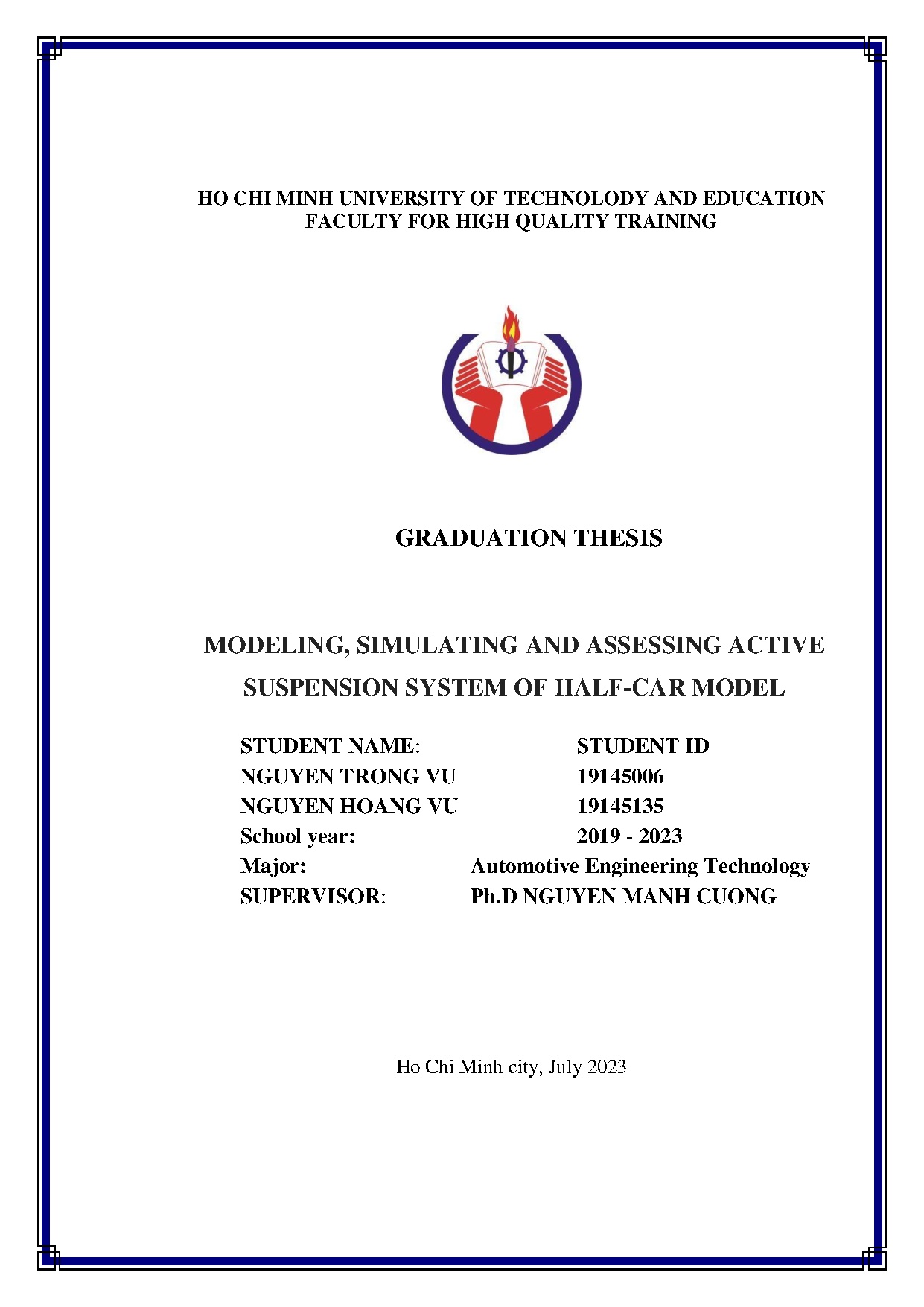 Đồ án tốt nghiệp - Modeling, simulating and assessing active suspension system of half- Car model