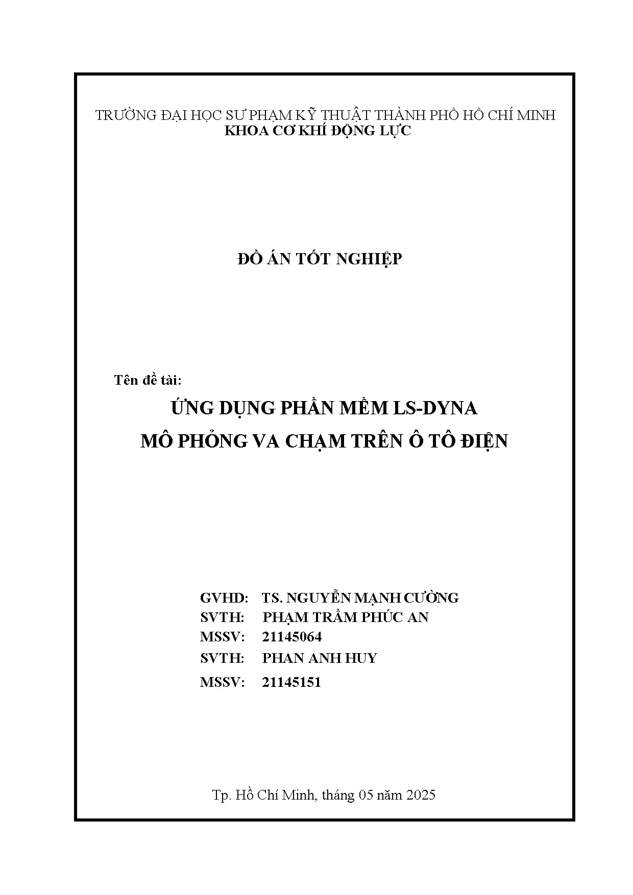 Đồ án tốt nghiệp - Ứng dụng phần mềm LS-DYNA mô phỏng va chạm trên ô tô điện - Trang 2