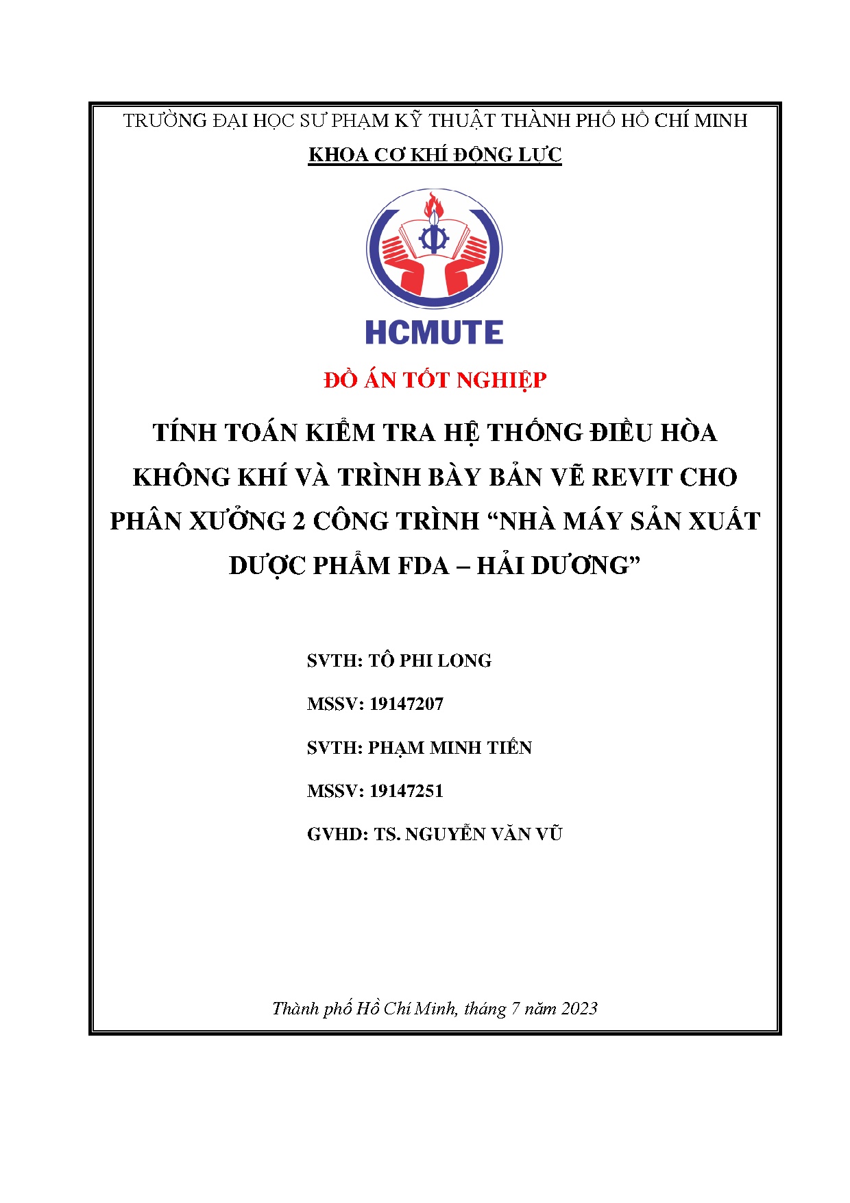 Đồ án tốt nghiệp - Tính toán kiểm tra hệ thống điều hòa không khí và TBBVRCPX 2 CT  MSXDPF - HD