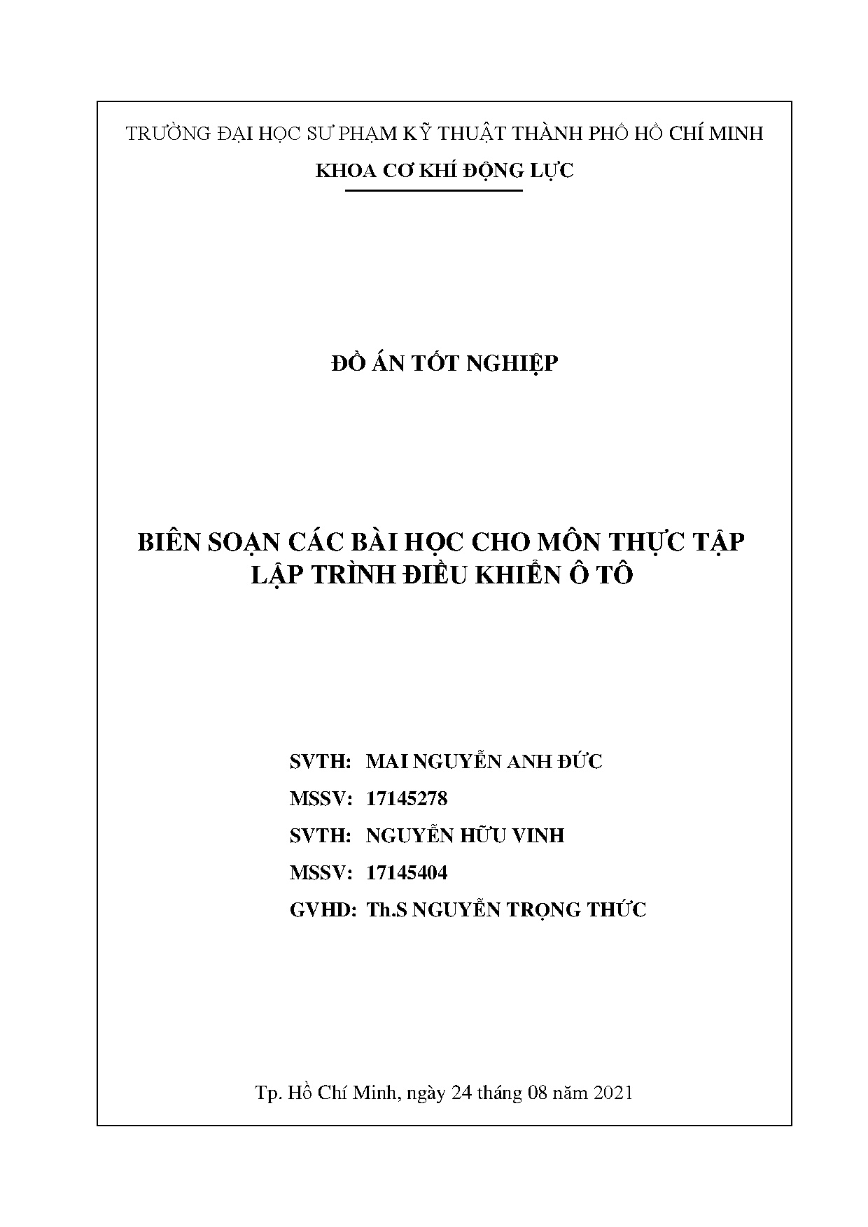 Đồ án tốt nghiệp - Biên soạn các bài học cho môn thực tập lập trình điều khiển ô tô