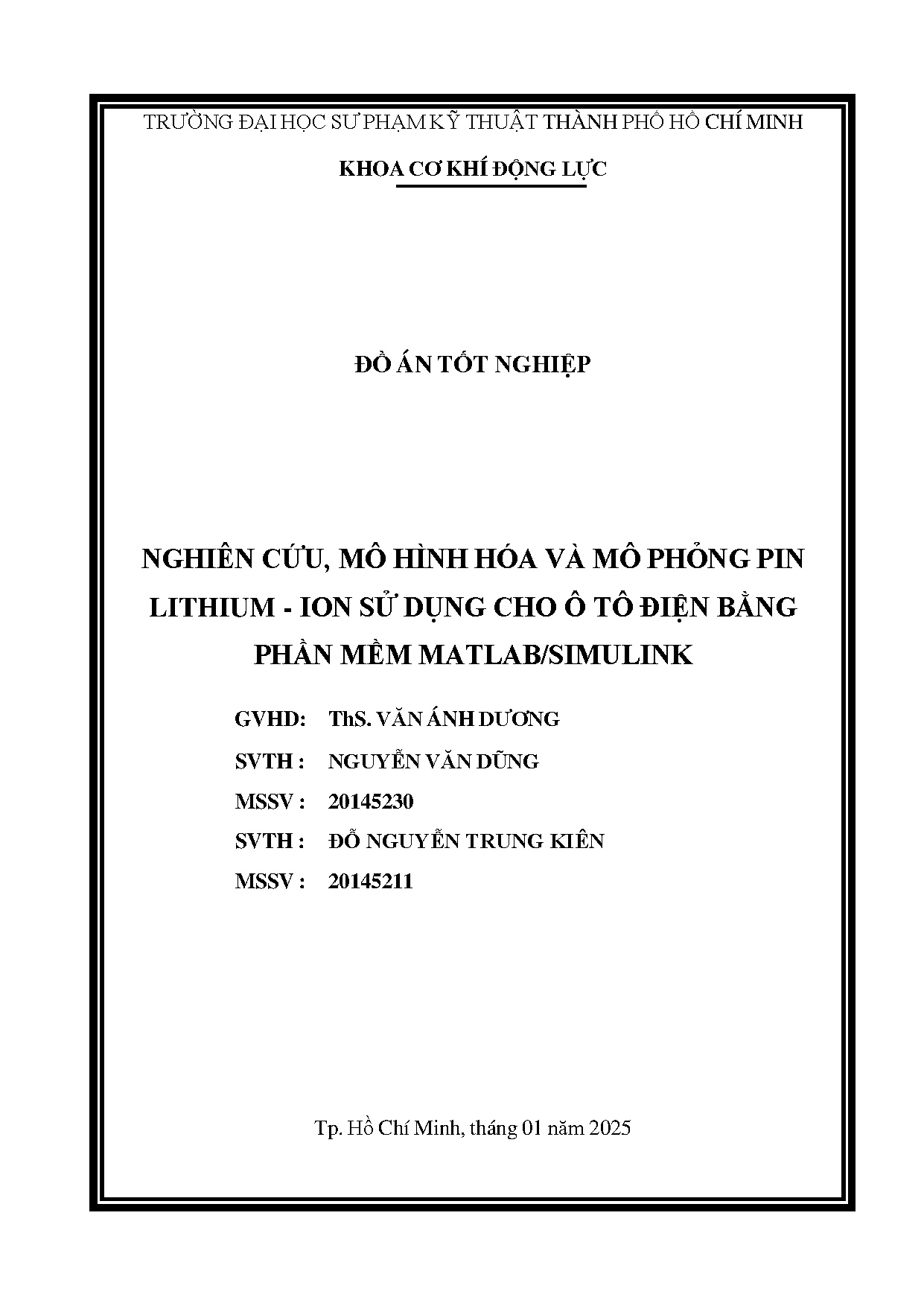 Đồ án tốt nghiệp - Nghiên cứu, mô hình hoá và mô phỏng Pin Lithium - Ion sử dụng cho ô tô điện BPMMS