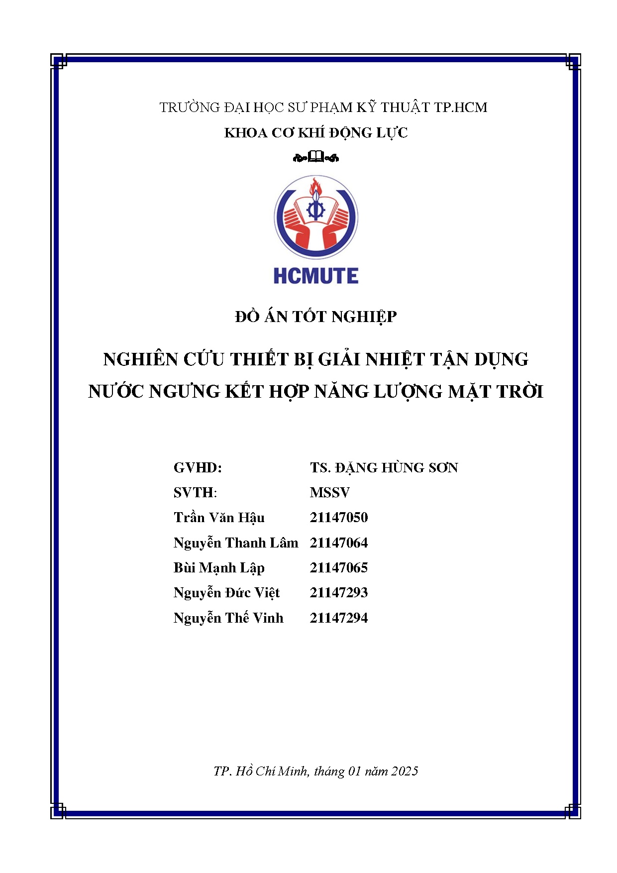 Đồ án tốt nghiệp - Nghiên cứu thiết bị giải nhiệt tận dụng nước ngưng kết hợp năng lượng mặt trời