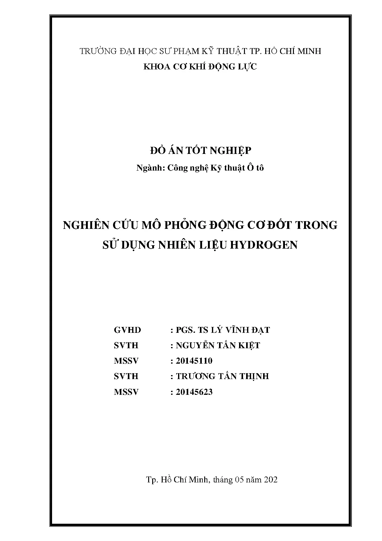 Đồ án tốt nghiệp - Nghiên cứu mô phỏng động cơ đốt trong sử dụng nhiên liệu Hydroge