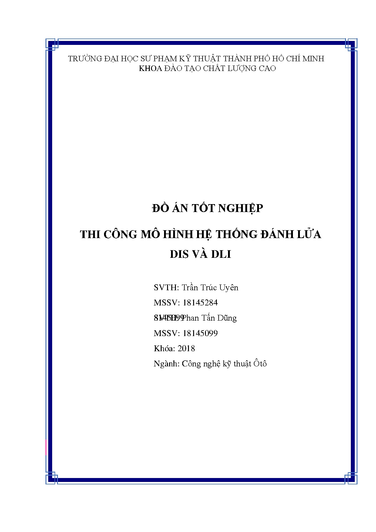 Đồ án tốt nghiệp - Thi công mô hình hệ thống đánh lửa Dis và Dli