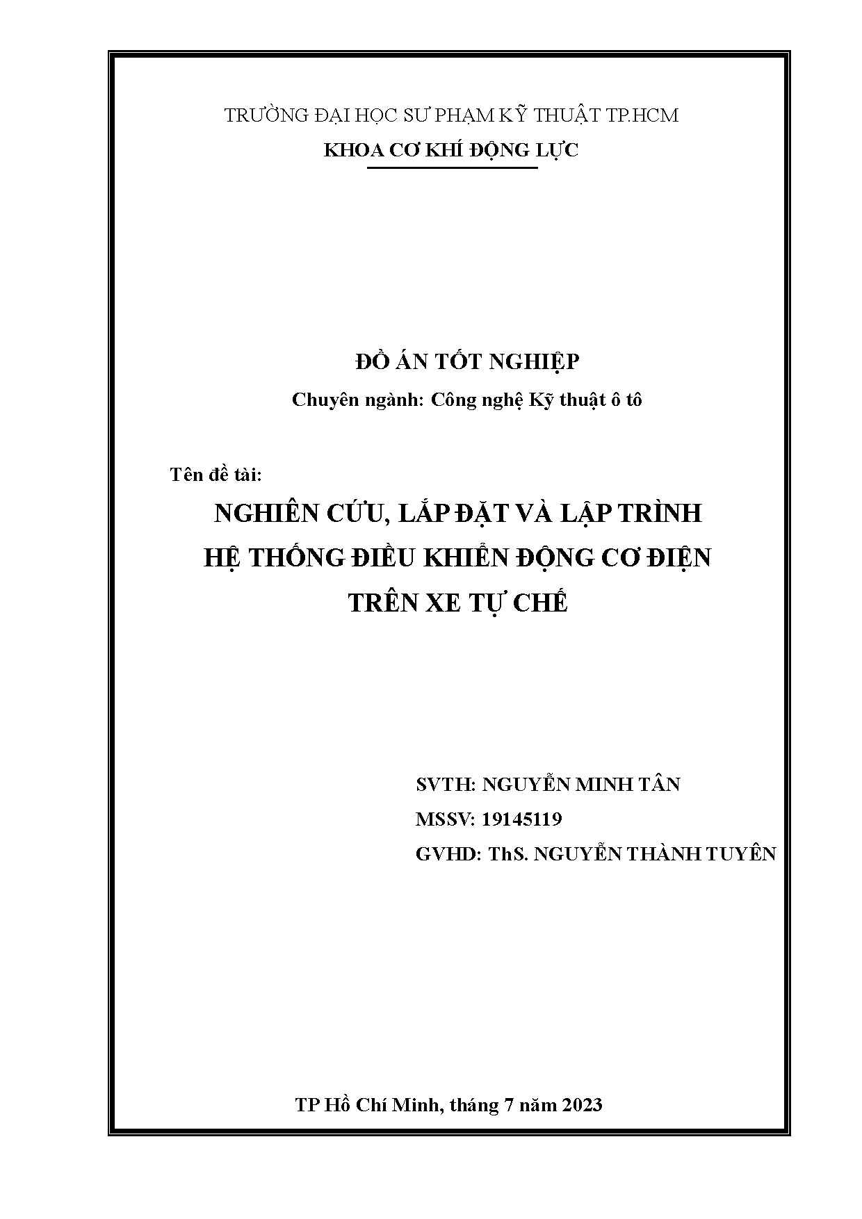 Đồ án tốt nghiệp - Nghiên cứu, lắp đặt và lập trình hệ thống điều khiển động cơ điện trên xe tự chế