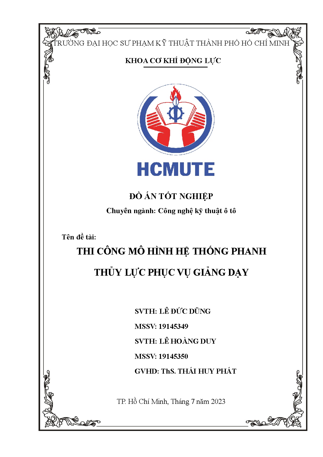 Đồ án tốt nghiệp - Thi công mô hình hệ thống phanh thủy lực phục vụ giảng dạy