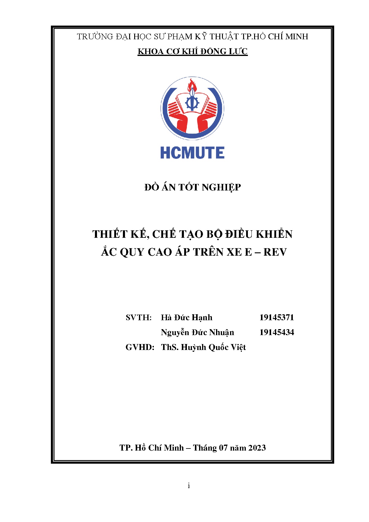 Đồ án tốt nghiệp - Thiết kế, chế tạo bộ điều khiển ắc quy cao áp trên xe E-Rev
