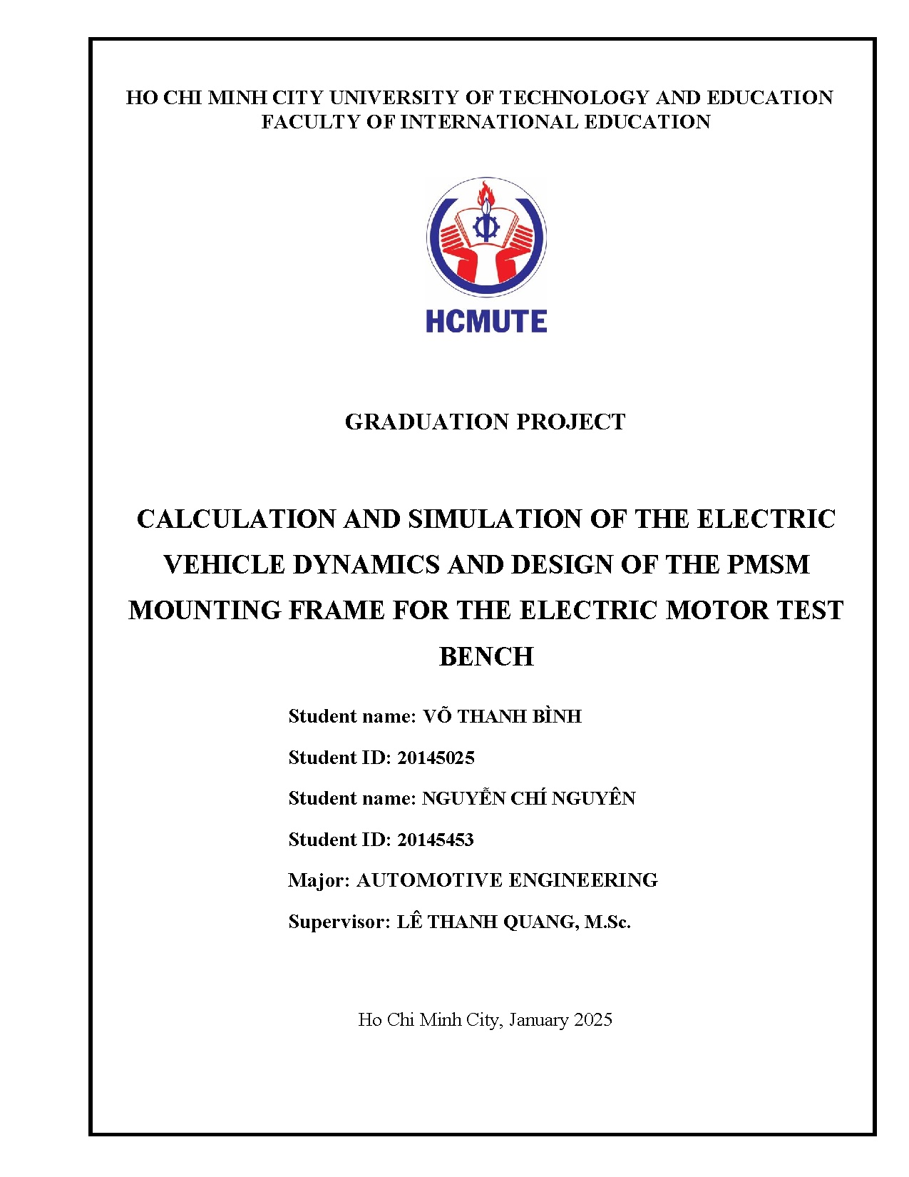 Đồ án tốt nghiệp - Calculation and simulation of the electric vehicle dynamics and DOTPMFFTEMTB