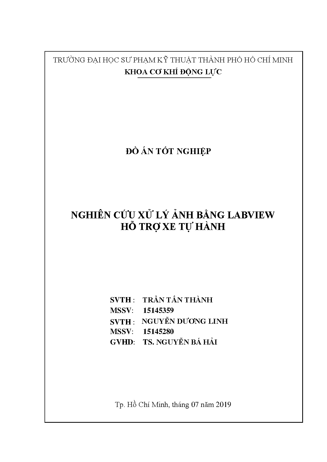 Đồ án tốt nghiệp - Nghiên cứu xử lý ảnh bằng Labview hỗ trợ xe tự hành: Đồ án tốt nghiệp NCNKTÔT
