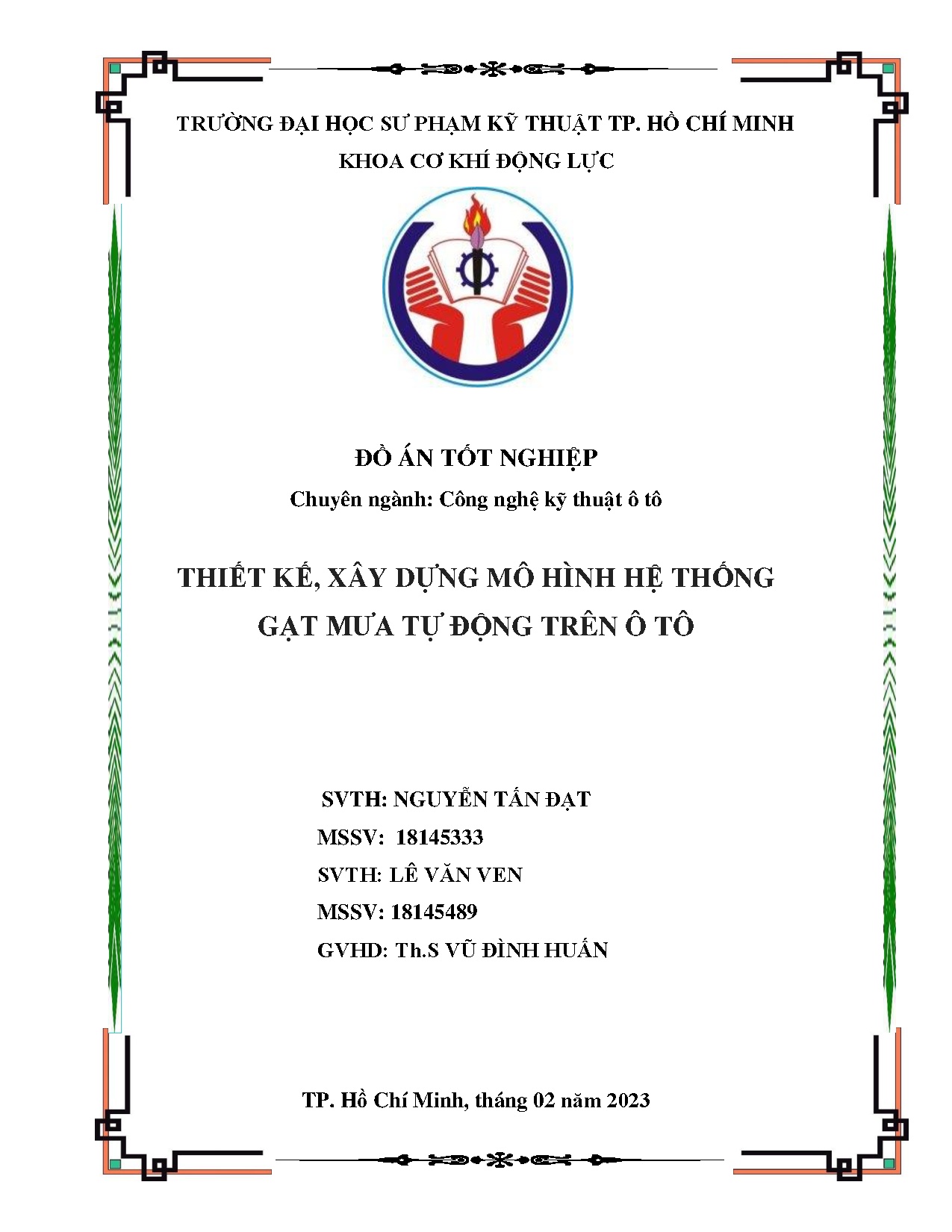 Đồ án tốt nghiệp - Thiết kế, xây dựng mô hình hệ thống gạt mưa tự động trên Ô tô