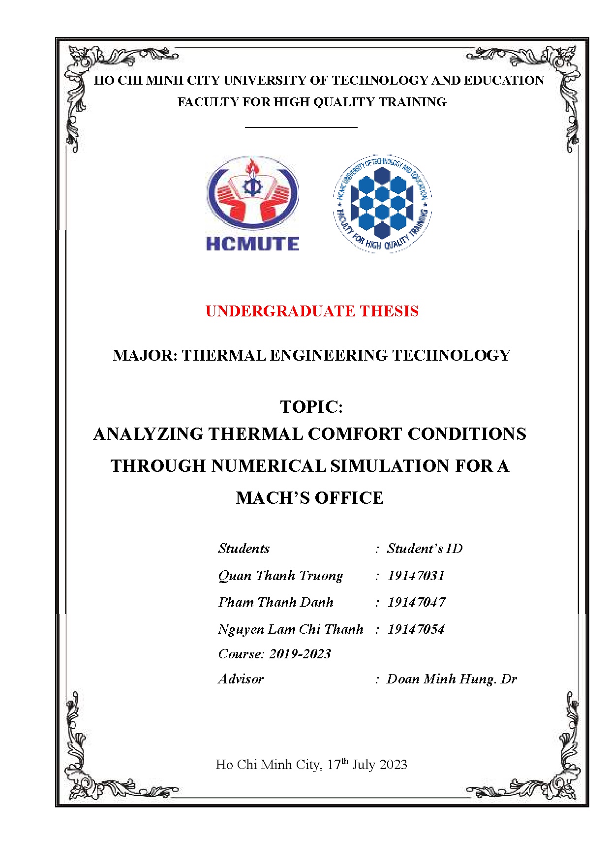 Đồ án tốt nghiệp - Analyzing thermal comfort conditions through numerical simulation for a Machs O