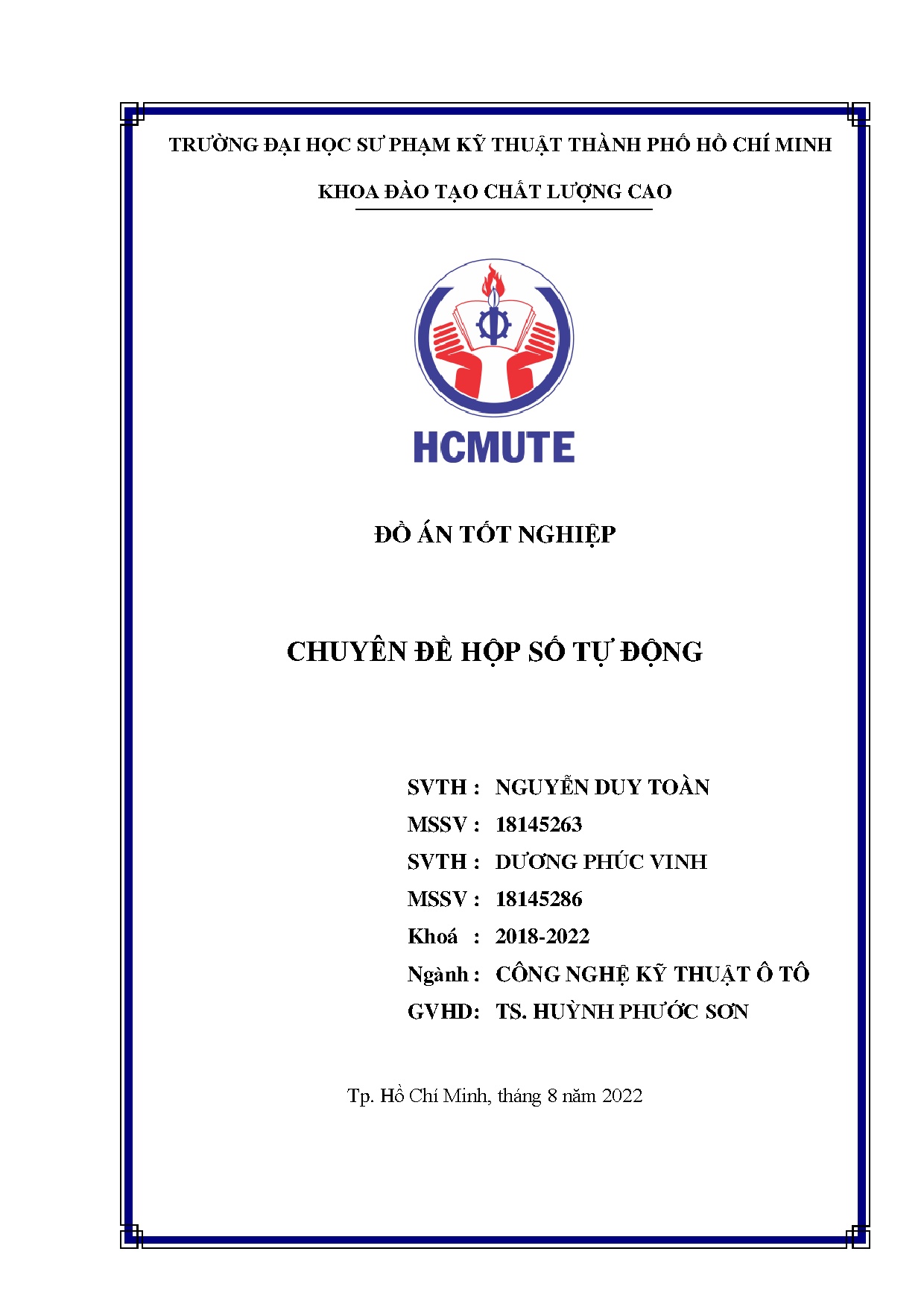 Đồ án tốt nghiệp - Chuyên đề hộp số tự động