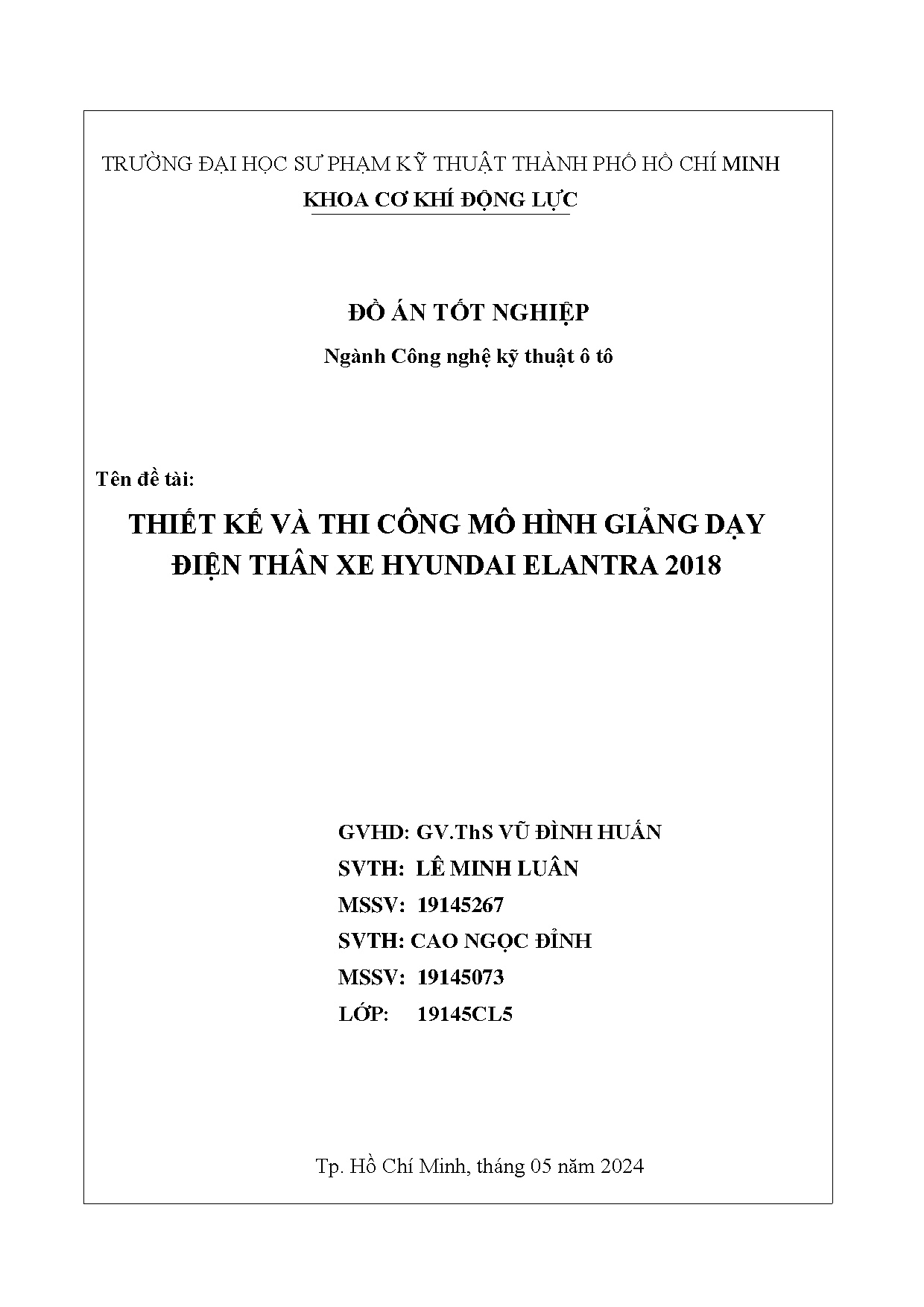 Đồ án tốt nghiệp - Thiết kế, thi công mô hình giảng dạy điện thân xe Hyundai Elantra 201