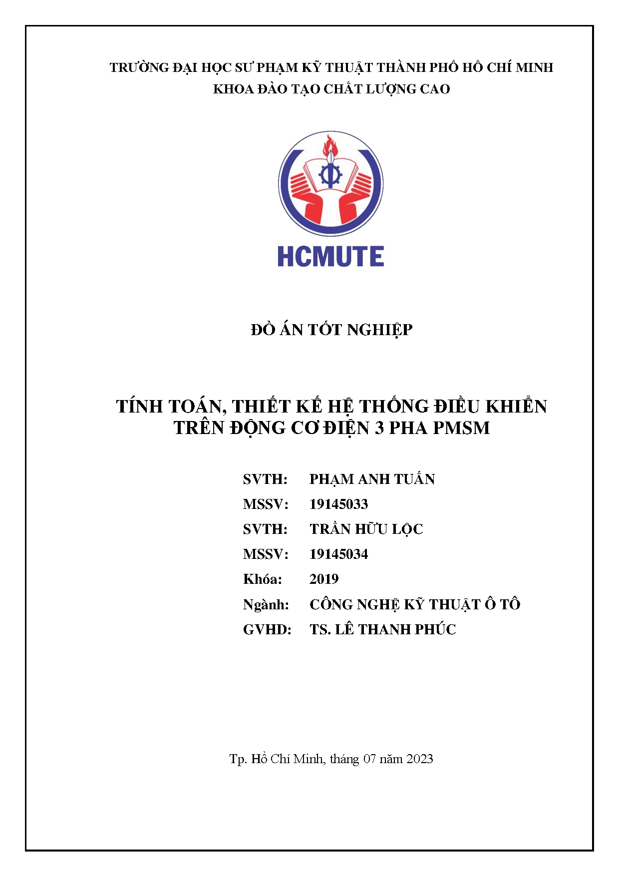 Đồ án tốt nghiệp - Tính toán, thiết kế hệ thống điều khiển trên động cơ điện 3 pha PMSM