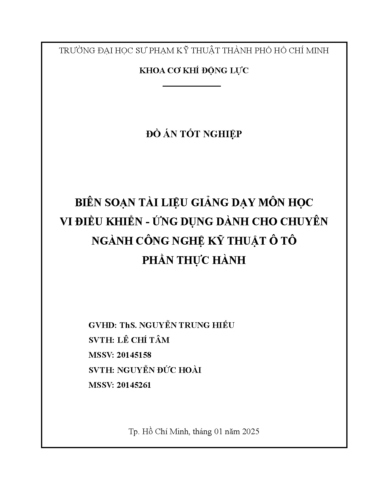 Đồ án tốt nghiệp - Biên soạn tài liệu giảng dạy môn học vi điều khiển - ứng dụng dành CCNCNKT ô TPTH