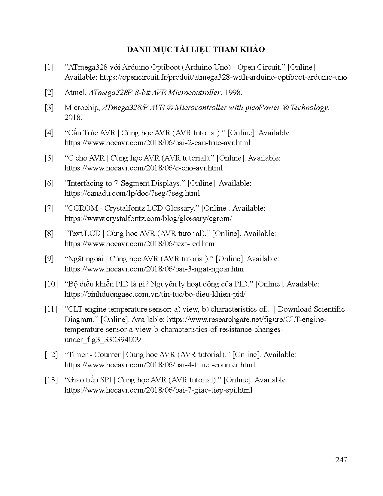 Đồ án tốt nghiệp - Biên soạn tài liệu giảng dạy môn học vi điều khiển - ứng dụng dành CCNCNKT ô TPTH - Trang 276