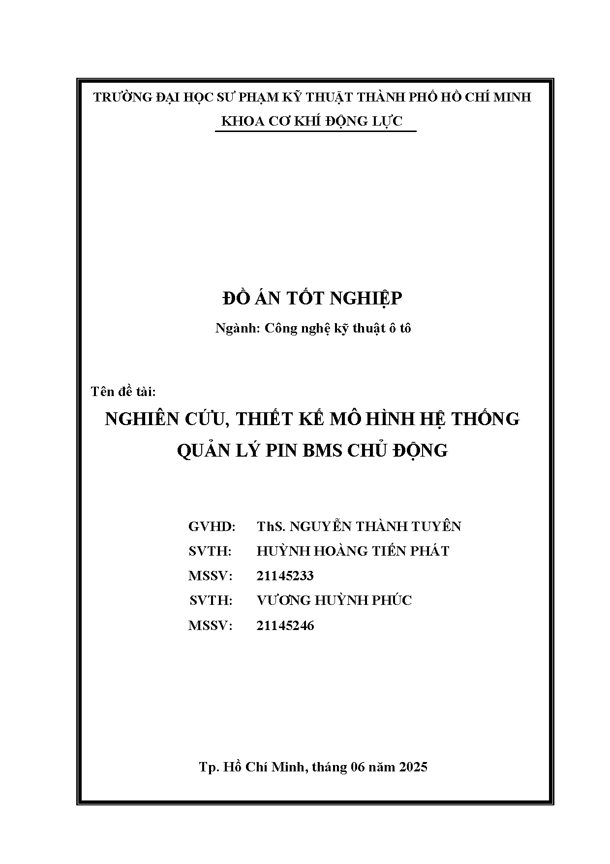 Đồ án tốt nghiệp - Nghiên cứu, thiết kế mô hình hệ thống quản lý Pin BMS chủ động