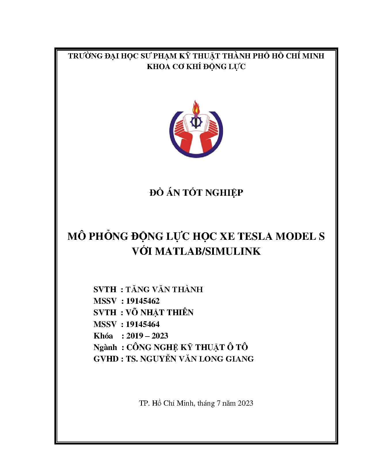 Đồ án tốt nghiệp - Mô phỏng động lực học xe Tesla model S với matlab/simulink