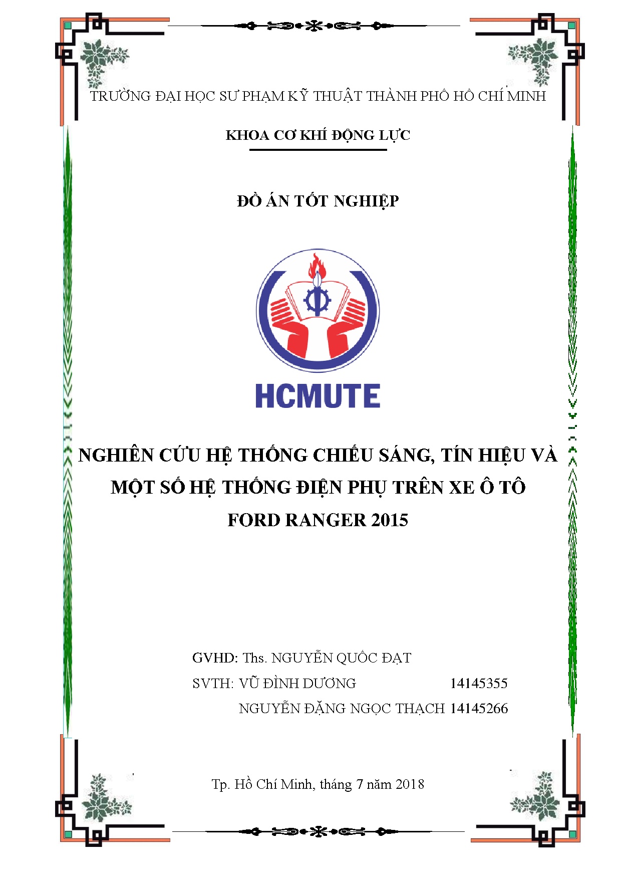 Đồ án tốt nghiệp - Nghiên cứu hệ thống chiếu sáng, tín hiệu và một số hệ thống điện phụ TX ô TFR 2