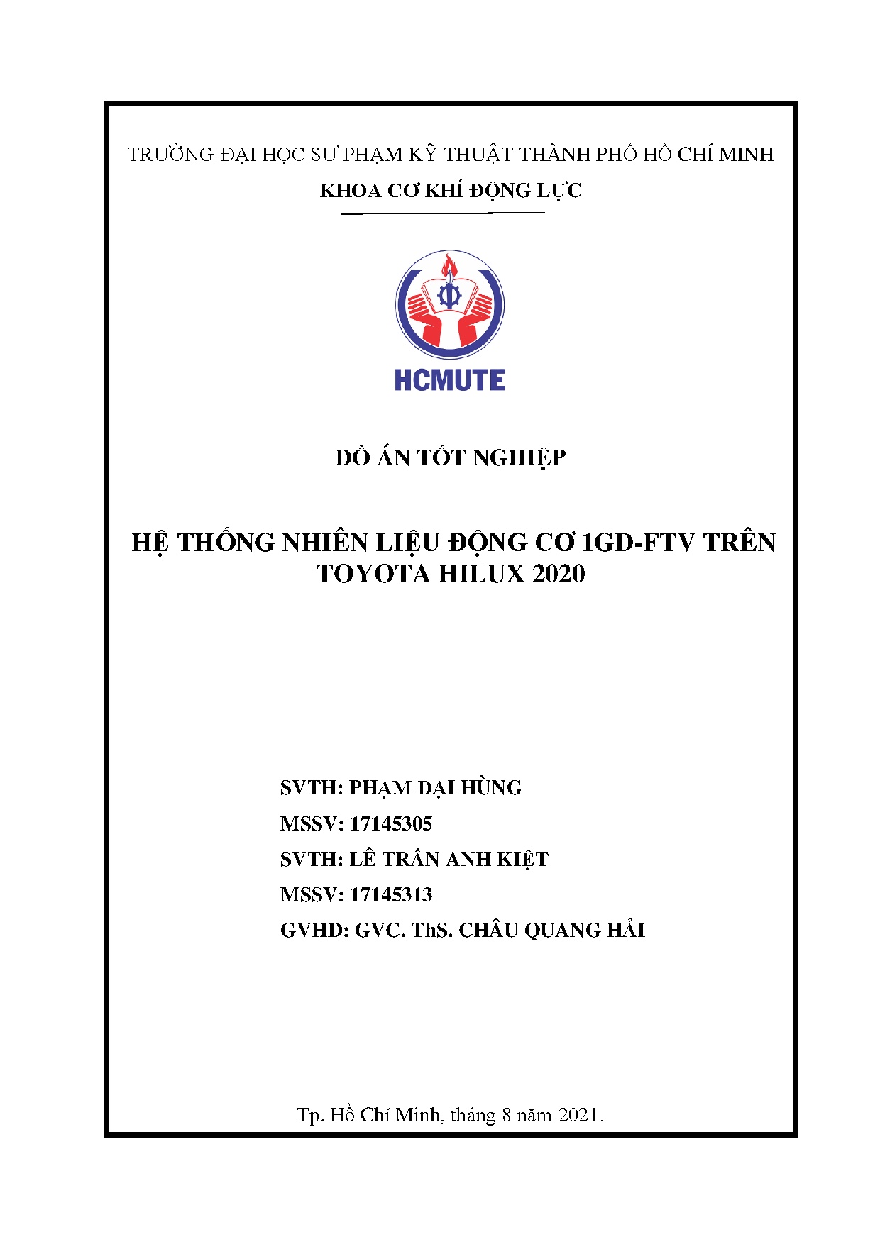 Đồ án tốt nghiệp - Hệ thống nhiên liệu động cơ 1GD-FTV trên Toyota Hilux 2020