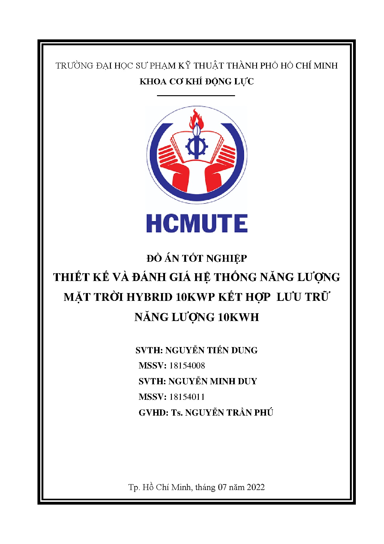 Đồ án tốt nghiệp - Thiết kế và đánh giá hệ thống năng lượng mặt trời Hybrid 10 KWP kết hợp lưu TNL 1