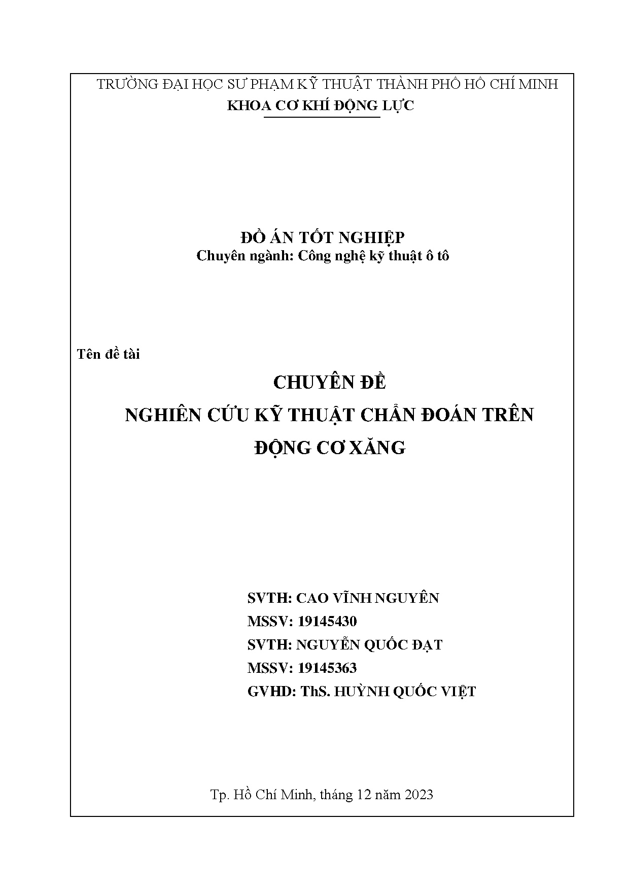 Đồ án tốt nghiệp - Chuyên đề nghiên cứu kỹ thuật chẩn đoán trên động cơ xăng