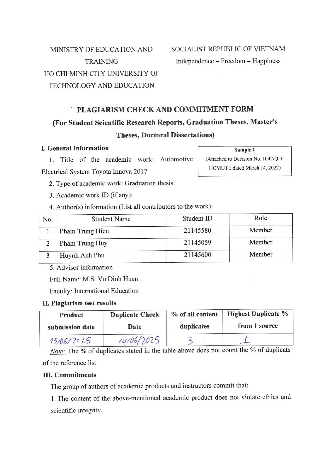 Đồ án tốt nghiệp - Automotive electrical system Toyota Innova 2017 - Trang 3