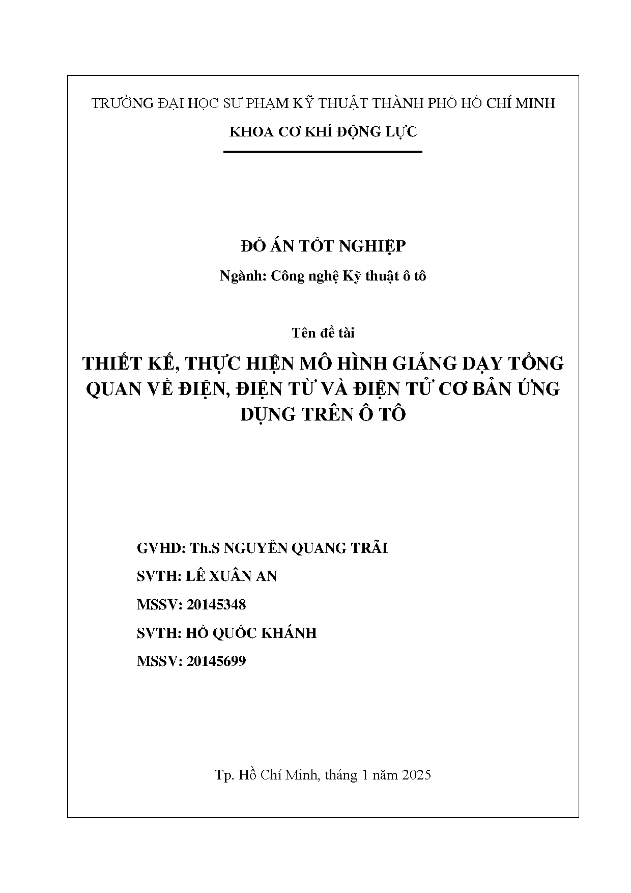 Đồ án tốt nghiệp - Thiết kế, thực hiện mô hình giảng dạy tổng quan về điện, điện từ và ĐTCBỨDT ô T