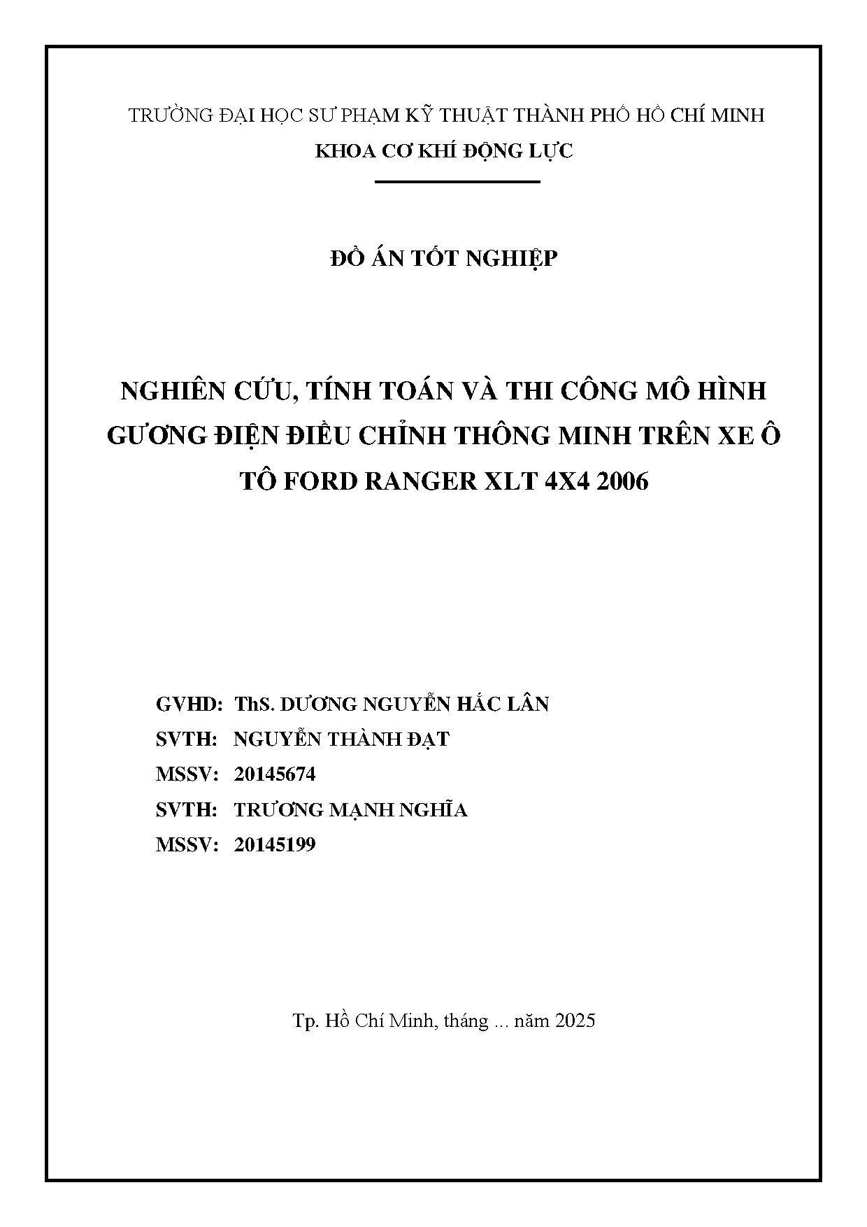 Đồ án tốt nghiệp - Nghiên cứu, tính toán và thi công mô hình gương điện điều chỉnh TMTX ô TFRX 4 2
