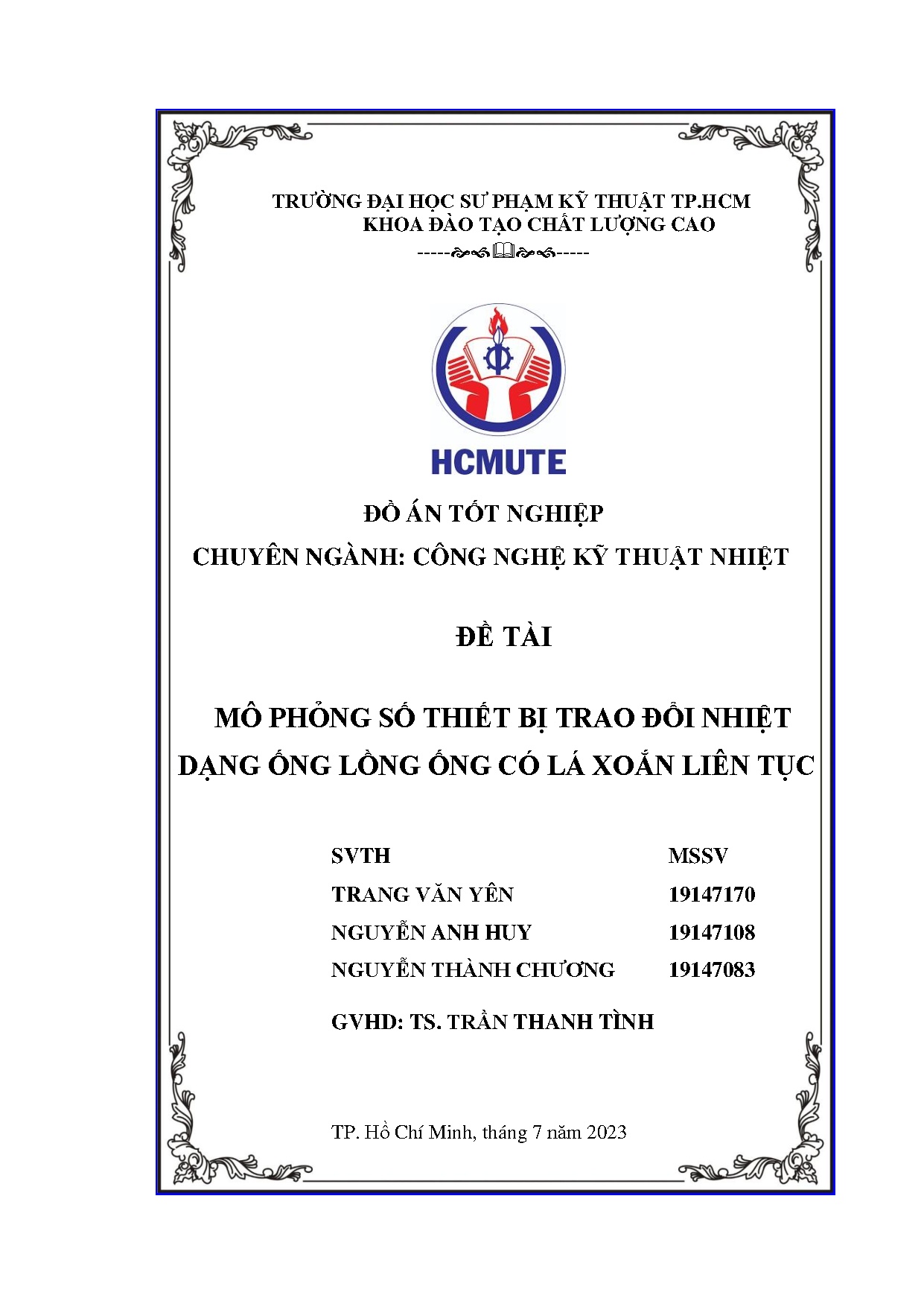 Đồ án tốt nghiệp - Mô phỏng số thiết bị trao đổi nhiệt dạng ống lồng ống có lá xoắn liên tục