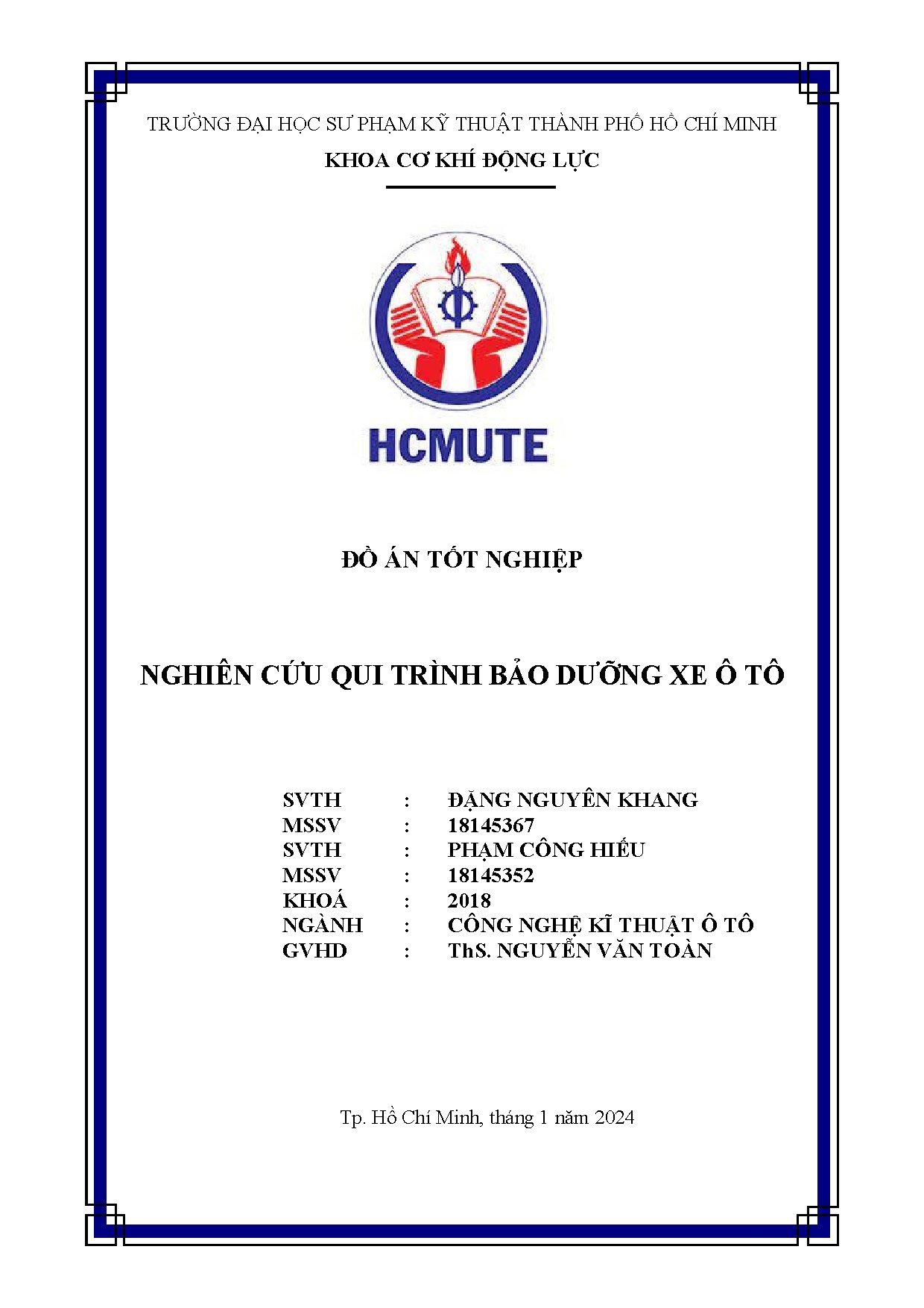 Đồ án tốt nghiệp - Nghiên cứu qui trình bảo dưỡng xe ô tô