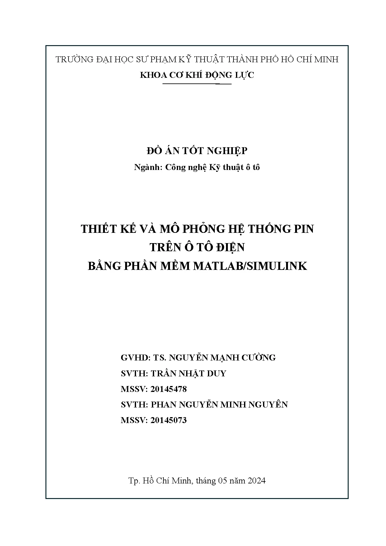 Đồ án tốt nghiệp - Thiết kế và mô phỏng hệ thống pin trên ô tô điện bằng phần mềm Matlab/Simulin