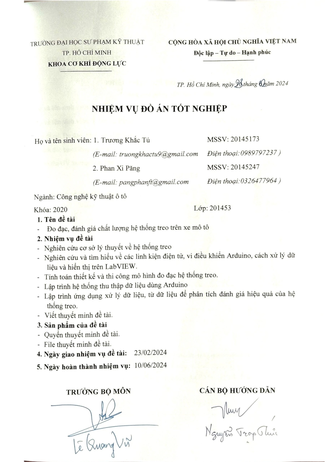 Đồ án tốt nghiệp - Đo đạc, đánh giá chất lượng hệ thống treo trên xe mô tô