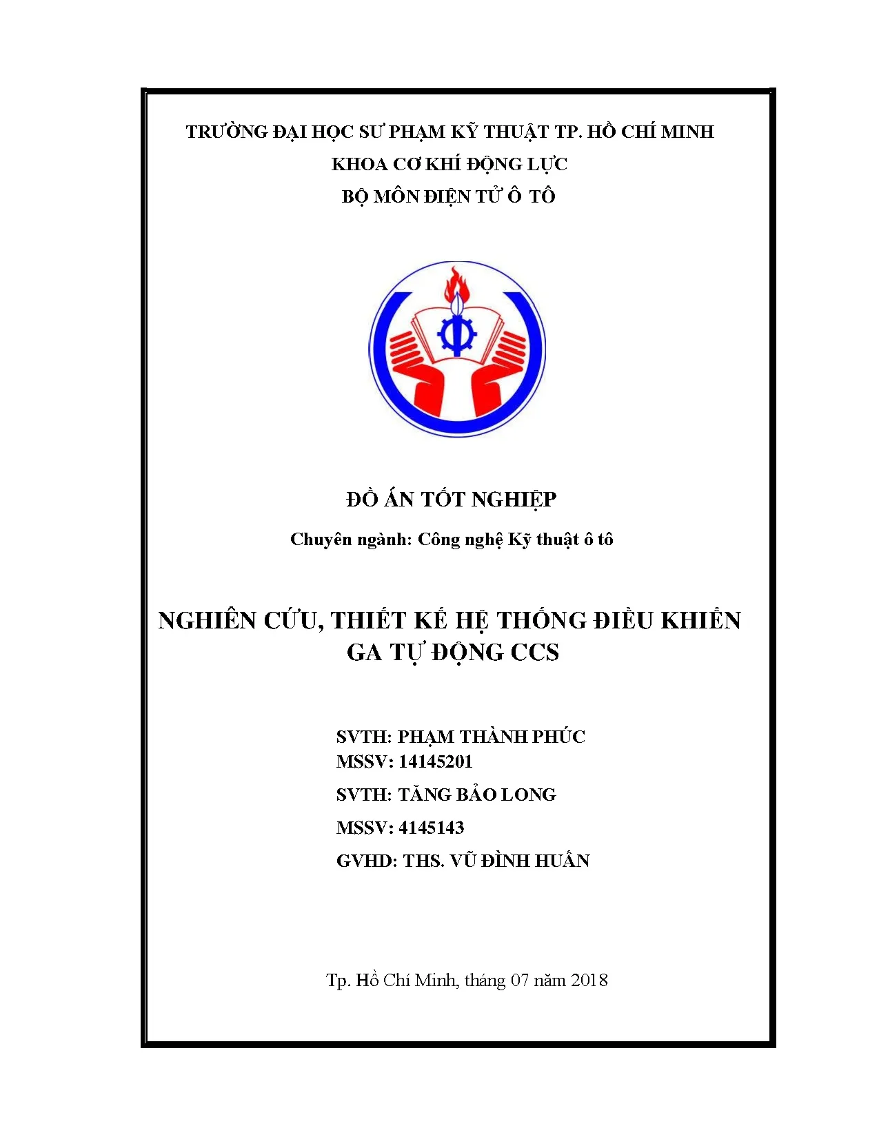 Đồ án tốt nghiệp - Nghiên cứu, thiết kế hệ thống điều khiển ga tự động CCS: Đồ án tốt nghiệp NCNKTÔT