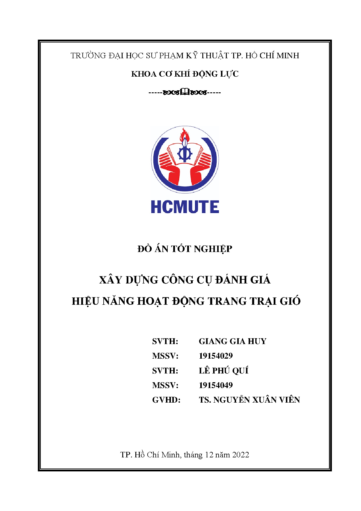 Đồ án tốt nghiệp - Xây dựng công cụ đánh giá hiệu năng hoạt động trang trại gió