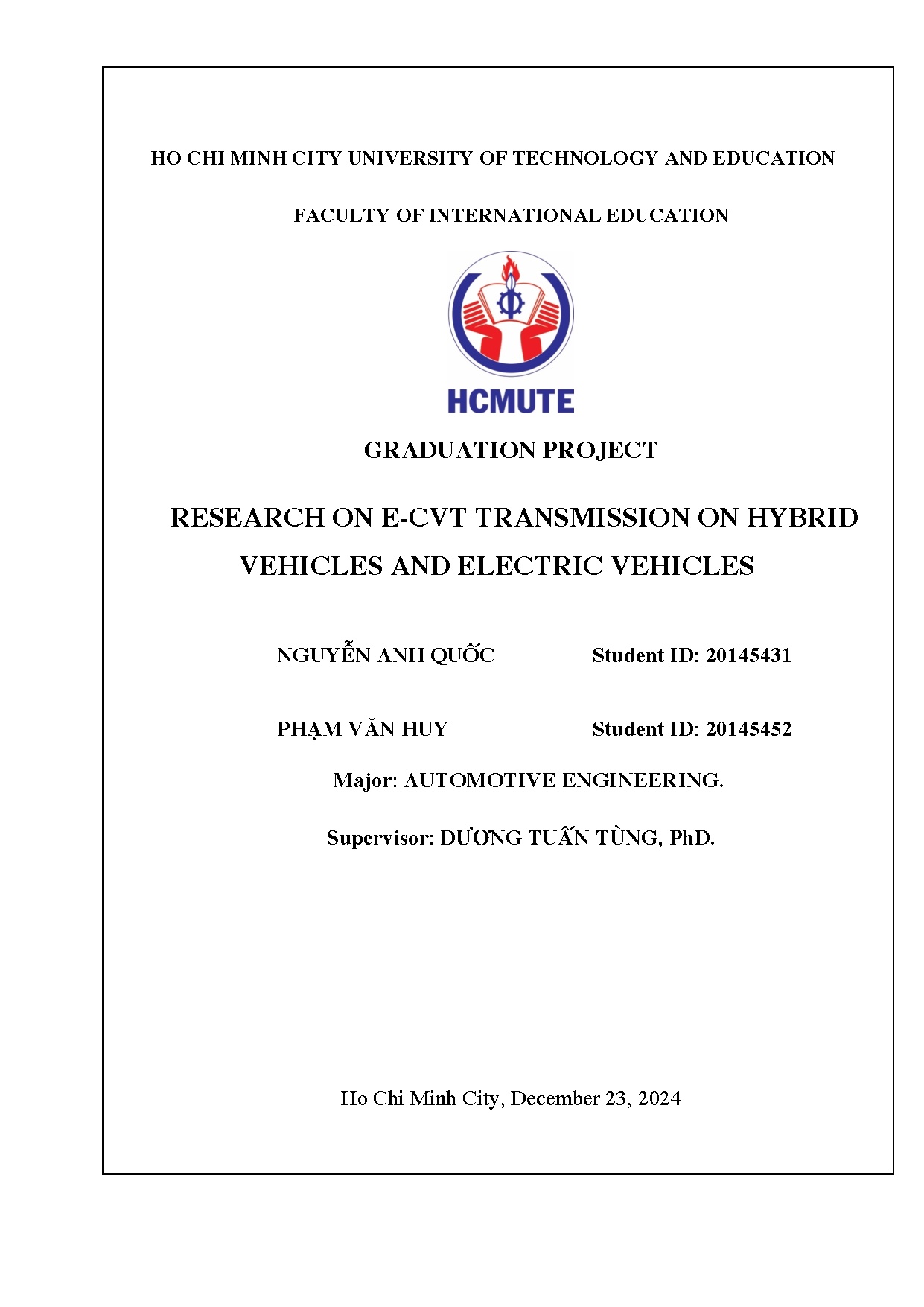 Đồ án tốt nghiệp - Research on e-cvt transmission on hybrid vehicles and electric vehicles