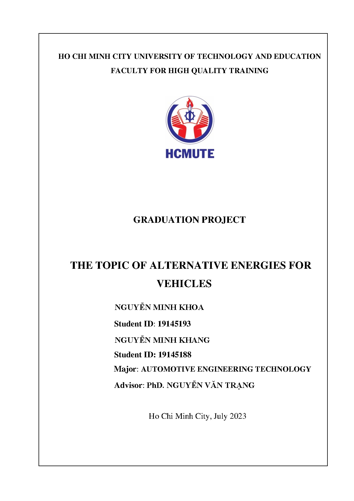Đồ án tốt nghiệp - The topic of native energies for vehicles