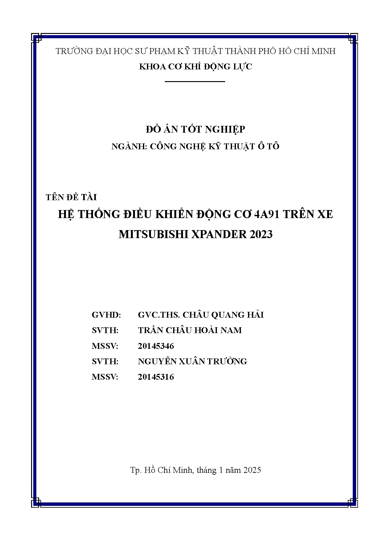 Đồ án tốt nghiệp - Hệ thống điều khiển động cơ 4A91 trên xe Mistubishi Xpander 2023