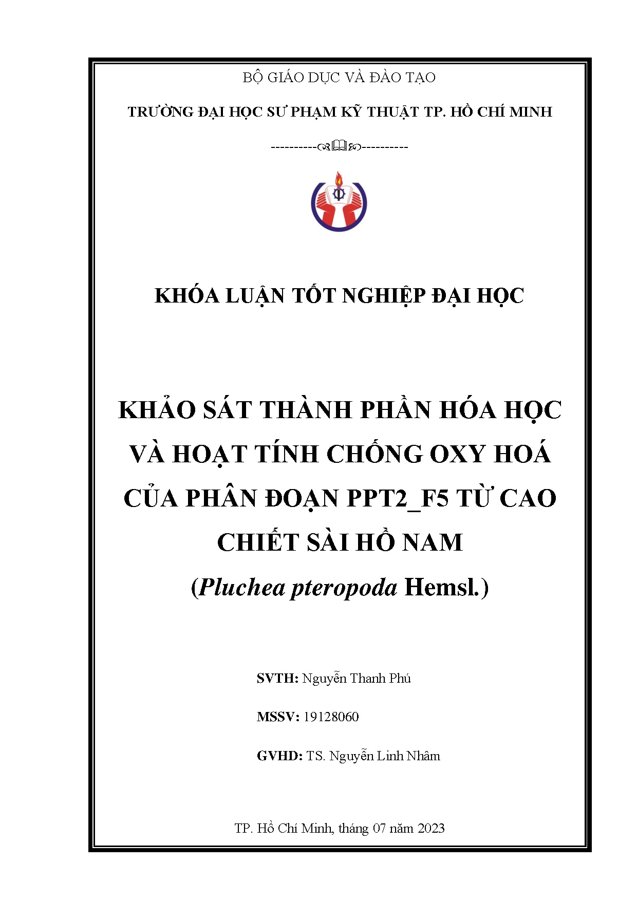 Đồ án tốt nghiệp - Khảo sát thành phần hoá học và hoạt tính chống oxy hoá của phân đoạn PTCCSHN ( PH