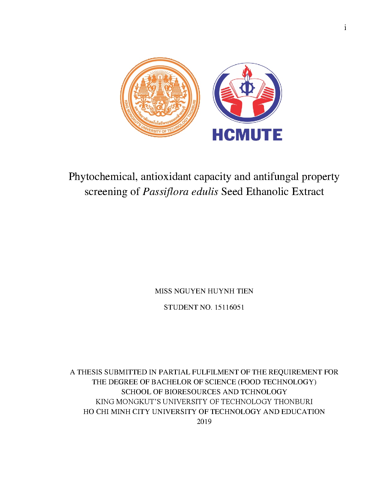 Đồ án tốt nghiệp - Phytochemical, antioxidant capacity and antifungal property screening of PESEE