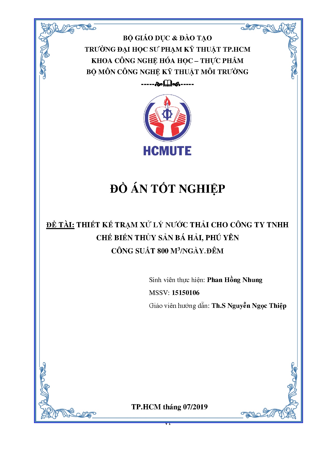Đồ án tốt nghiệp - Thiết kế trạm xử lý nước thải cho công ty TNHH chế biến thủy sản Bá Hải, PYCS 8 Đ