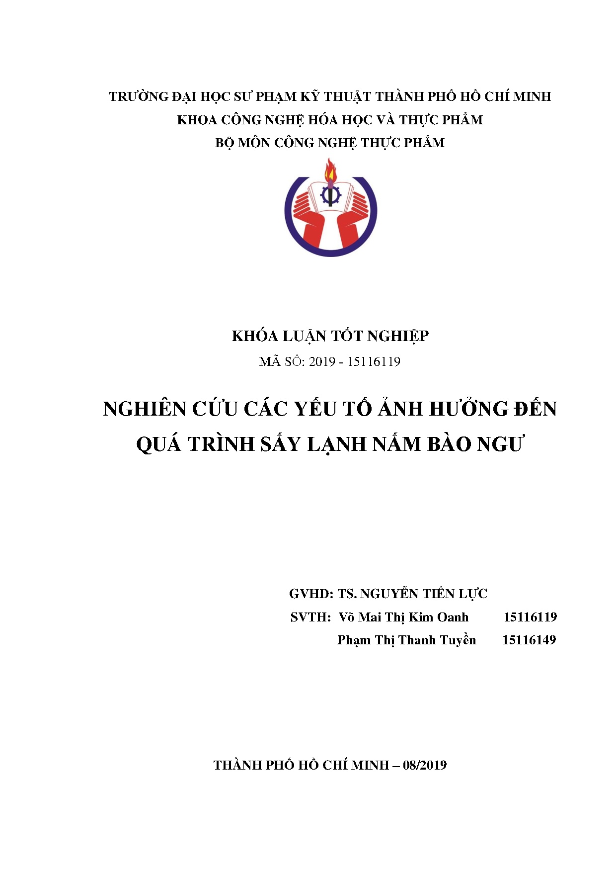 Đồ án tốt nghiệp - Nghiên cứu các yếu tố ảnh hưởng đến quá trình sấy lạnh nấm bào ngư