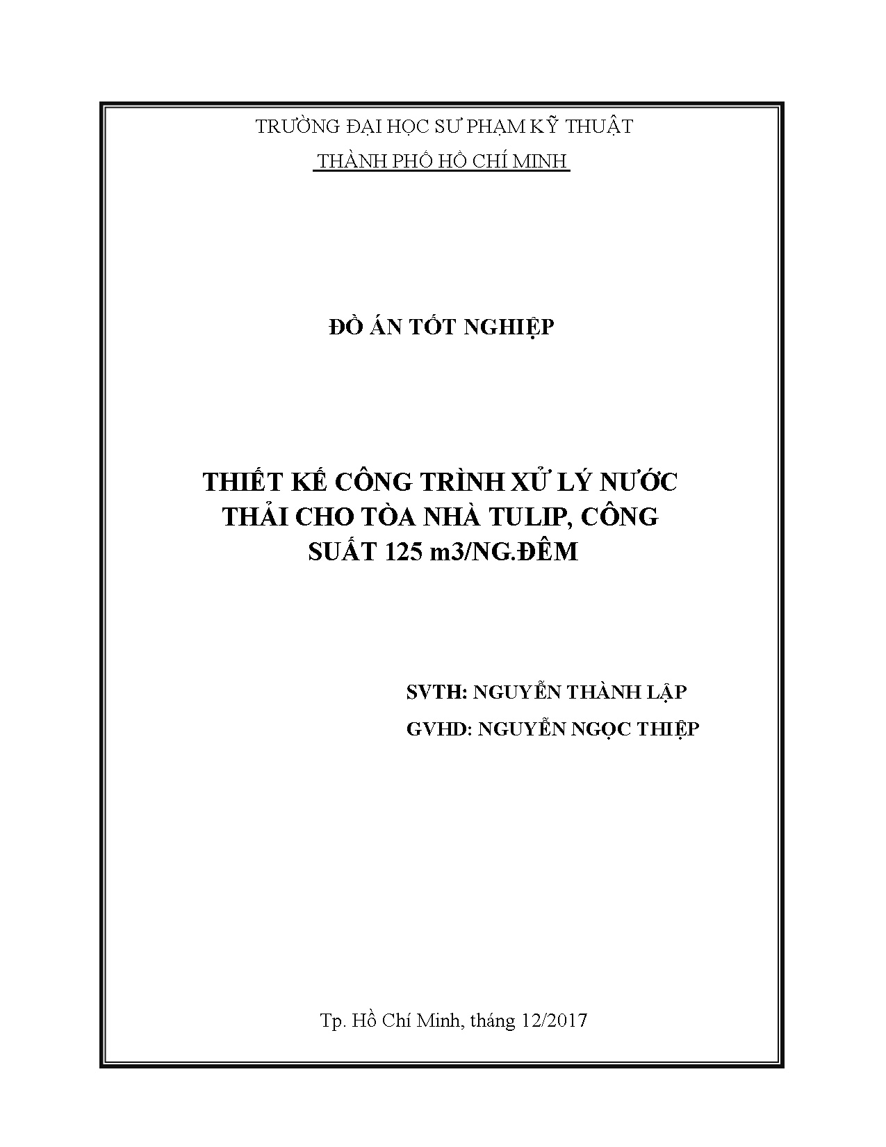 Đồ án tốt nghiệp - Thiết kế công trình xử lý nước thải cho tòa nhà Tulip, công suất 125m3/ng. đêm