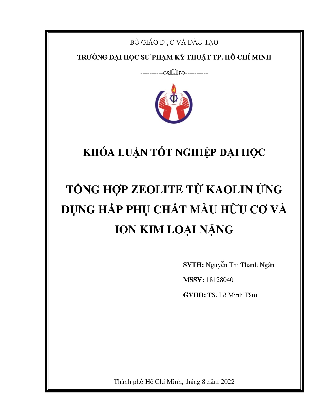 Đồ án tốt nghiệp - Tổng hợp Zeolite từ Kaolin ứng dụng hấp phụ chất màu hữu cơ và Ion kim loại nặng