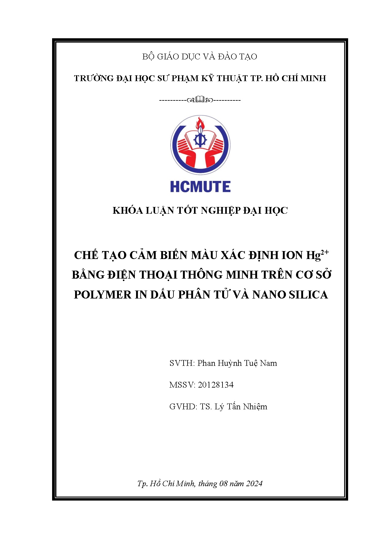 Đồ án tốt nghiệp - Chế tạo cảm biến màu xác định ion Hg2+ bằng điện thoại thông minh trên CSPIDPTVNS