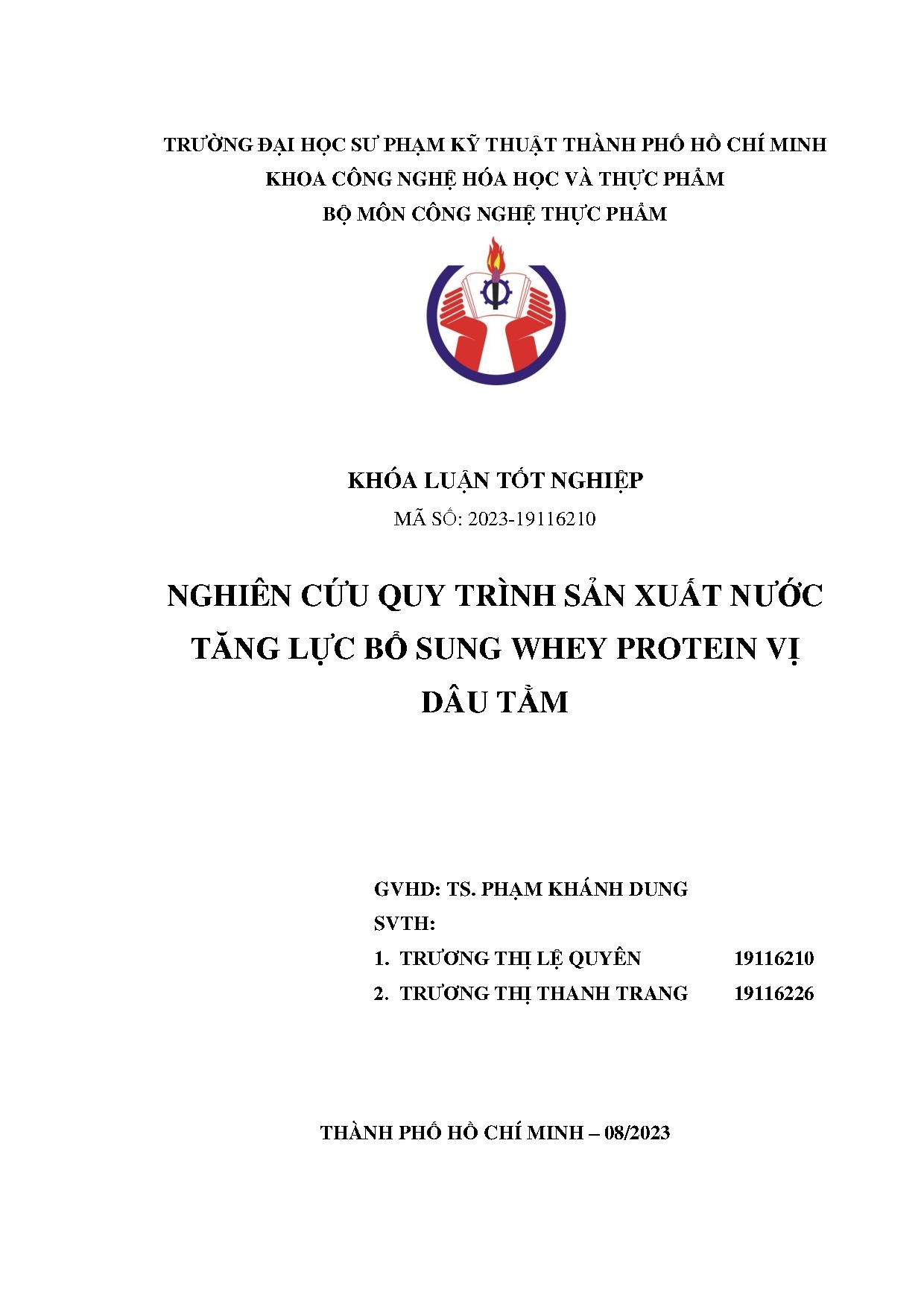 Đồ án tốt nghiệp - Nghiên cứu quy trình sản xuất nước tăng lực bổ sung Whey protein vị dâu tằm